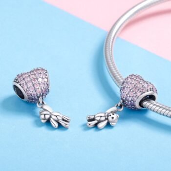 Sparkling Teddy Bear & Heart Charm