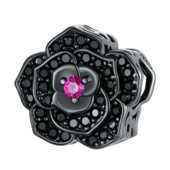Black Enamel Flower Charm