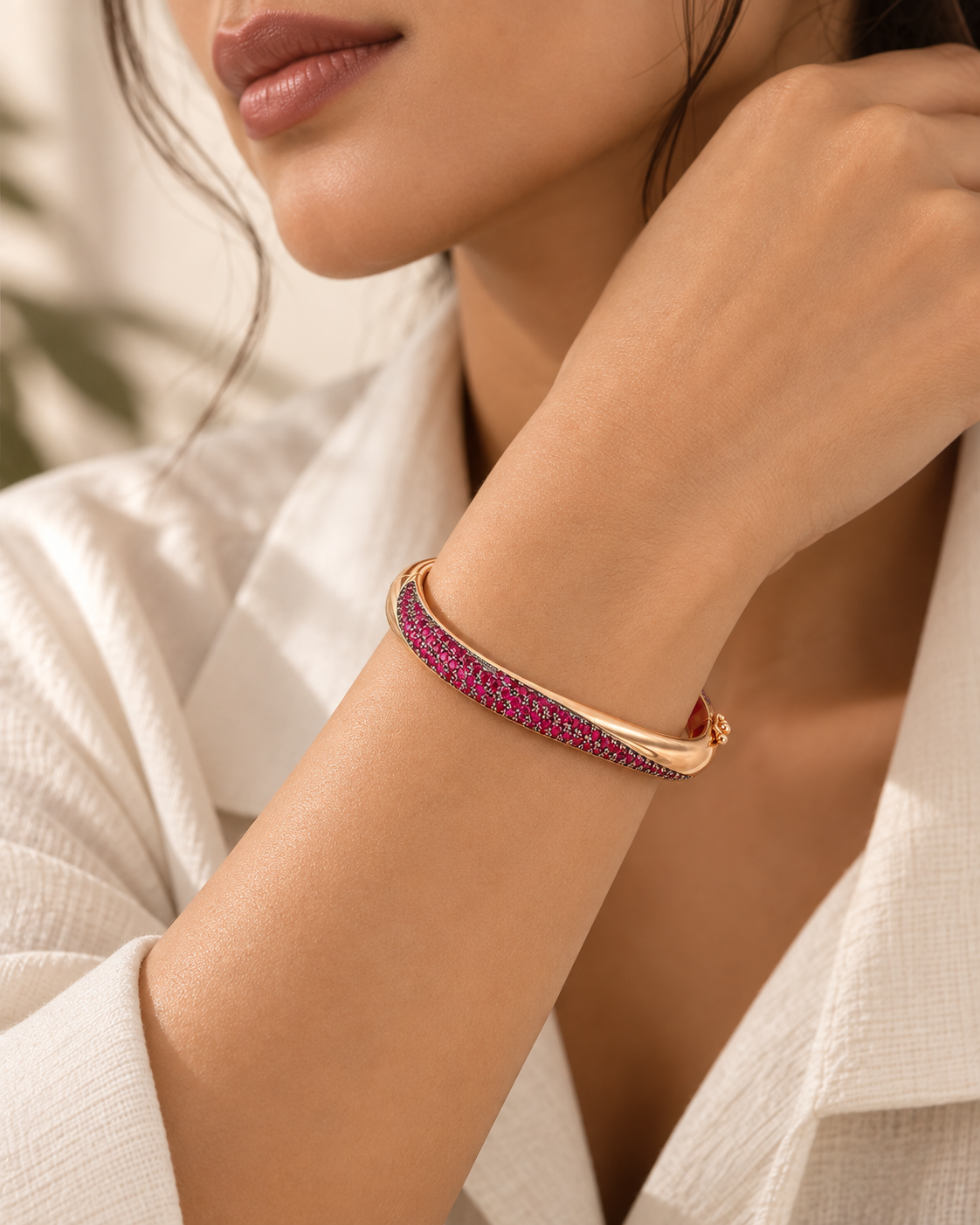 Rose Gold Ruby Pavé Bangle Portrait