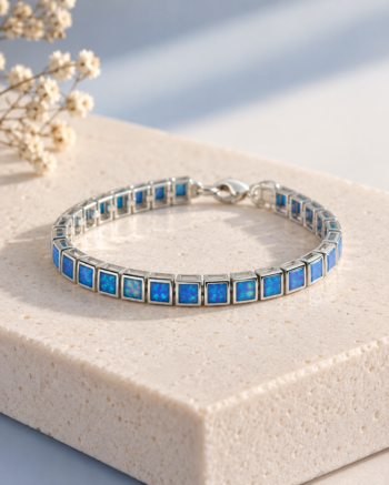 Blue Opal Square Link Bracelet