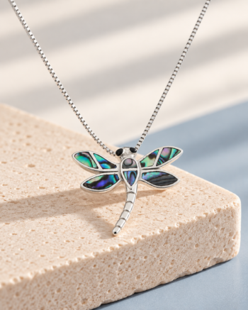 Dragonfly Abalone Sterling Silver Pendant Necklace