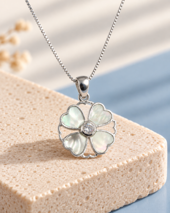 Mother-of-Pearl Floral Pendant Necklace