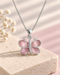 Pink Butterfly Silver Pendant