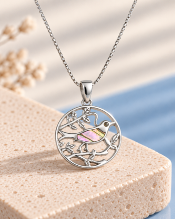 Silver Bird in Blossom Pendant