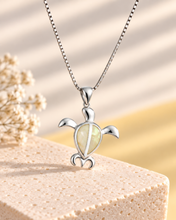Yellow Mother of Pearl Sea Turtle Pendant Necklace